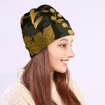 Golden Orchid Pattern Print Beanie