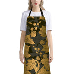 Golden Orchid Pattern Print Bib Apron With Pocket