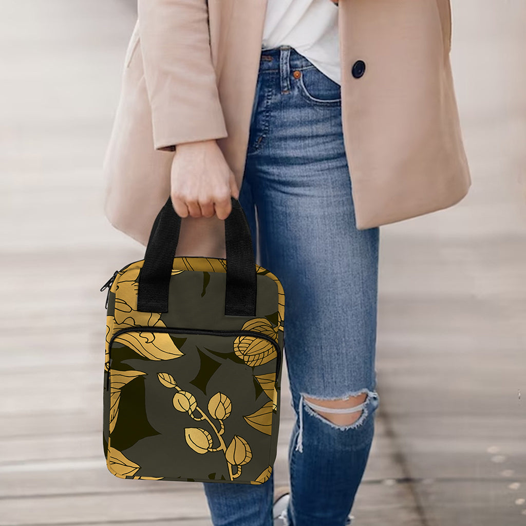 Golden Orchid Pattern Print Bible Tote Bag