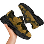 Golden Orchid Pattern Print Black Chunky Shoes