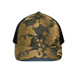 Golden Orchid Pattern Print Black Mesh Trucker Cap