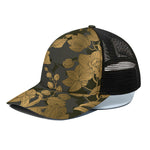 Golden Orchid Pattern Print Black Mesh Trucker Cap