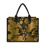 Golden Orchid Pattern Print Canvas Tote Bag
