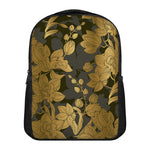 Golden Orchid Pattern Print Casual Backpack