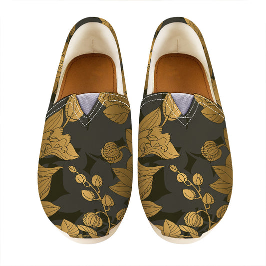 Golden Orchid Pattern Print Casual Shoes