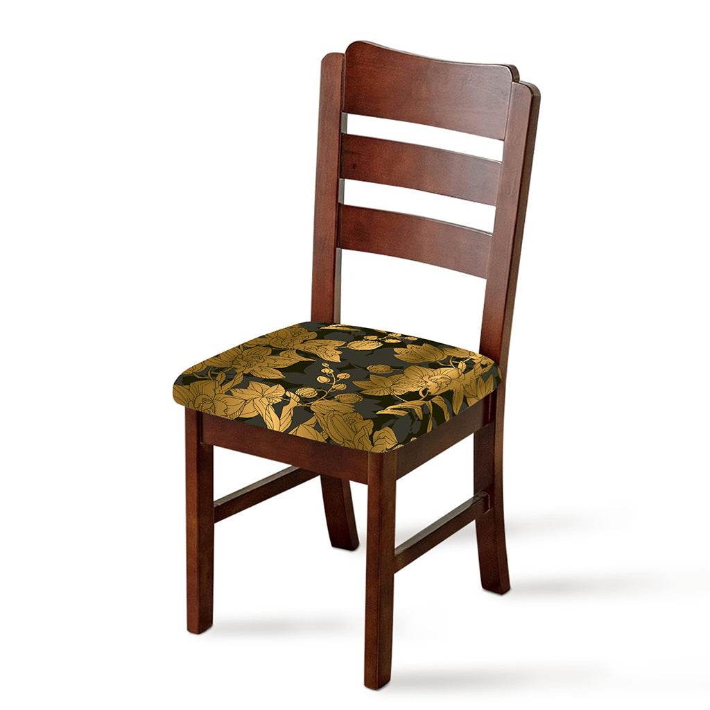 Golden Orchid Pattern Print Chair Cushion Cover
