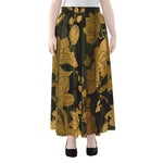 Golden Orchid Pattern Print Chiffon Maxi Skirt
