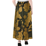 Golden Orchid Pattern Print Chiffon Maxi Skirt