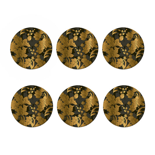 Golden Orchid Pattern Print Coaster Set