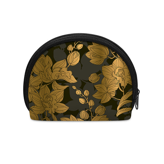 Golden Orchid Pattern Print Coin Purse