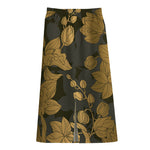 Golden Orchid Pattern Print Cotton Front Slit Maxi Skirt
