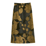 Golden Orchid Pattern Print Cotton Front Slit Maxi Skirt