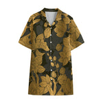 Golden Orchid Pattern Print Cotton Hawaiian Shirt