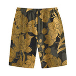 Golden Orchid Pattern Print Cotton Shorts