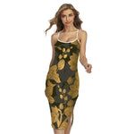 Golden Orchid Pattern Print Cross Back Cami Dress