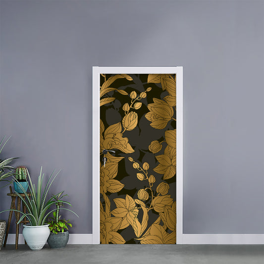 Golden Orchid Pattern Print Door Sticker