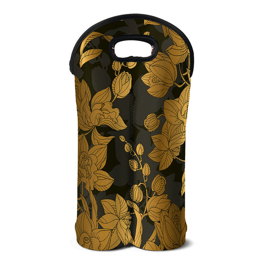 Golden Orchid Pattern Print Double Neoprene Wine Tote