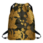 Golden Orchid Pattern Print Drawstring Backpack