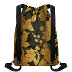 Golden Orchid Pattern Print Drawstring Backpack