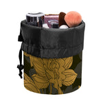 Golden Orchid Pattern Print Drawstring Makeup Bag