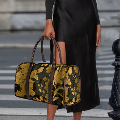 Golden Orchid Pattern Print Duffle Bag