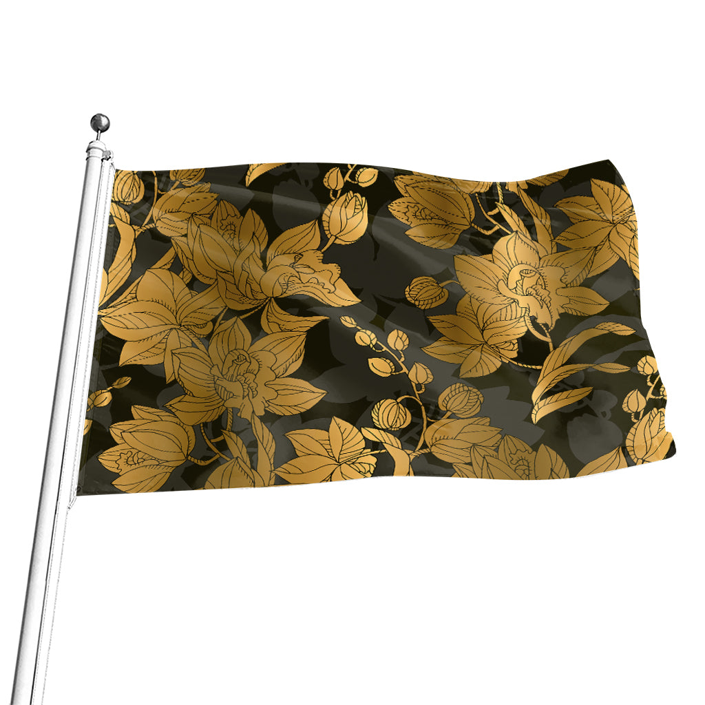 Golden Orchid Pattern Print Flag