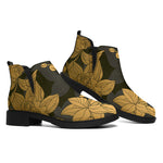 Golden Orchid Pattern Print Flat Ankle Boots