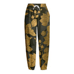 Golden Orchid Pattern Print Fleece Lined Knit Pants