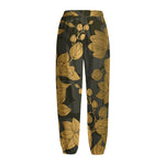 Golden Orchid Pattern Print Fleece Lined Knit Pants