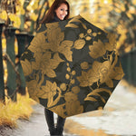 Golden Orchid Pattern Print Foldable Umbrella