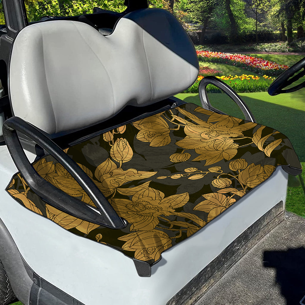 Golden Orchid Pattern Print Golf Cart Seat Cover