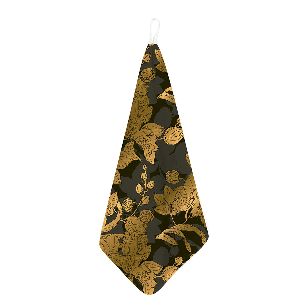 Golden Orchid Pattern Print Hand Towel