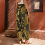 Golden Orchid Pattern Print Harem Pants