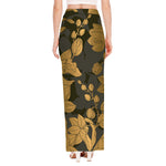 Golden Orchid Pattern Print High Slit Maxi Skirt