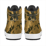 Golden Orchid Pattern Print High Top Leather Sneakers