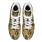 Golden Orchid Pattern Print High Top Leather Sneakers