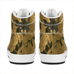 Golden Orchid Pattern Print High Top Leather Sneakers