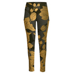 Golden Orchid Pattern Print High-Waisted Pocket Leggings