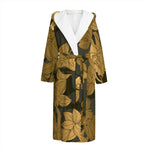 Golden Orchid Pattern Print Hooded Bathrobe