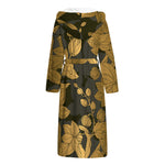 Golden Orchid Pattern Print Hooded Bathrobe