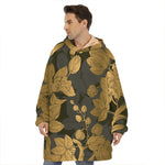 Golden Orchid Pattern Print Hoodie Blanket