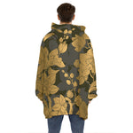 Golden Orchid Pattern Print Hoodie Blanket