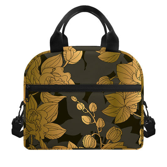 Golden Orchid Pattern Print Insulated Lunch Bag