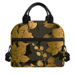 Golden Orchid Pattern Print Insulated Lunch Bag