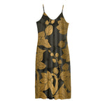 Golden Orchid Pattern Print Jersey Midi Cami Dress