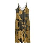 Golden Orchid Pattern Print Jersey Midi Cami Dress