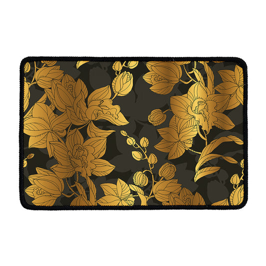 Golden Orchid Pattern Print Kitchen Mat