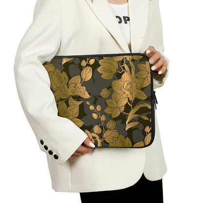 Golden Orchid Pattern Print Laptop Sleeve