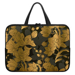 Golden Orchid Pattern Print Laptop Sleeve With Handle