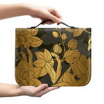 Golden Orchid Pattern Print Leather Bible Cover